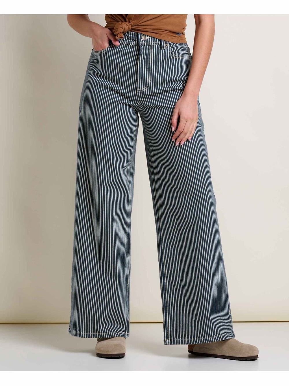 Toad&Co Navy and White Pinstripe Wide-Leg Pants